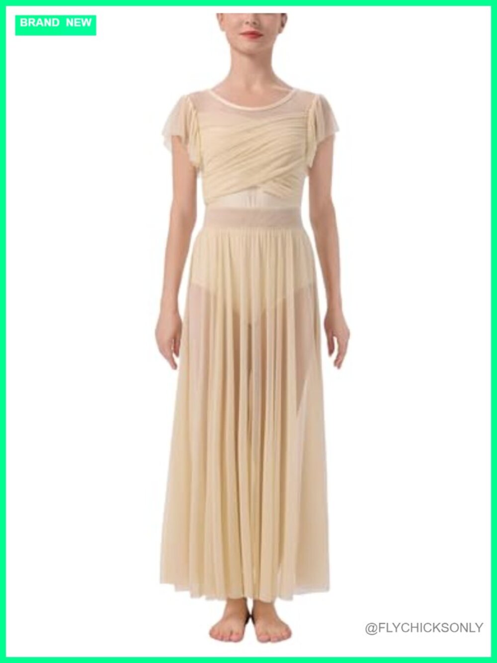Women's Dance Dress Ruffle Sleeve Flowy Chiffon Skirt Contemporary Costume